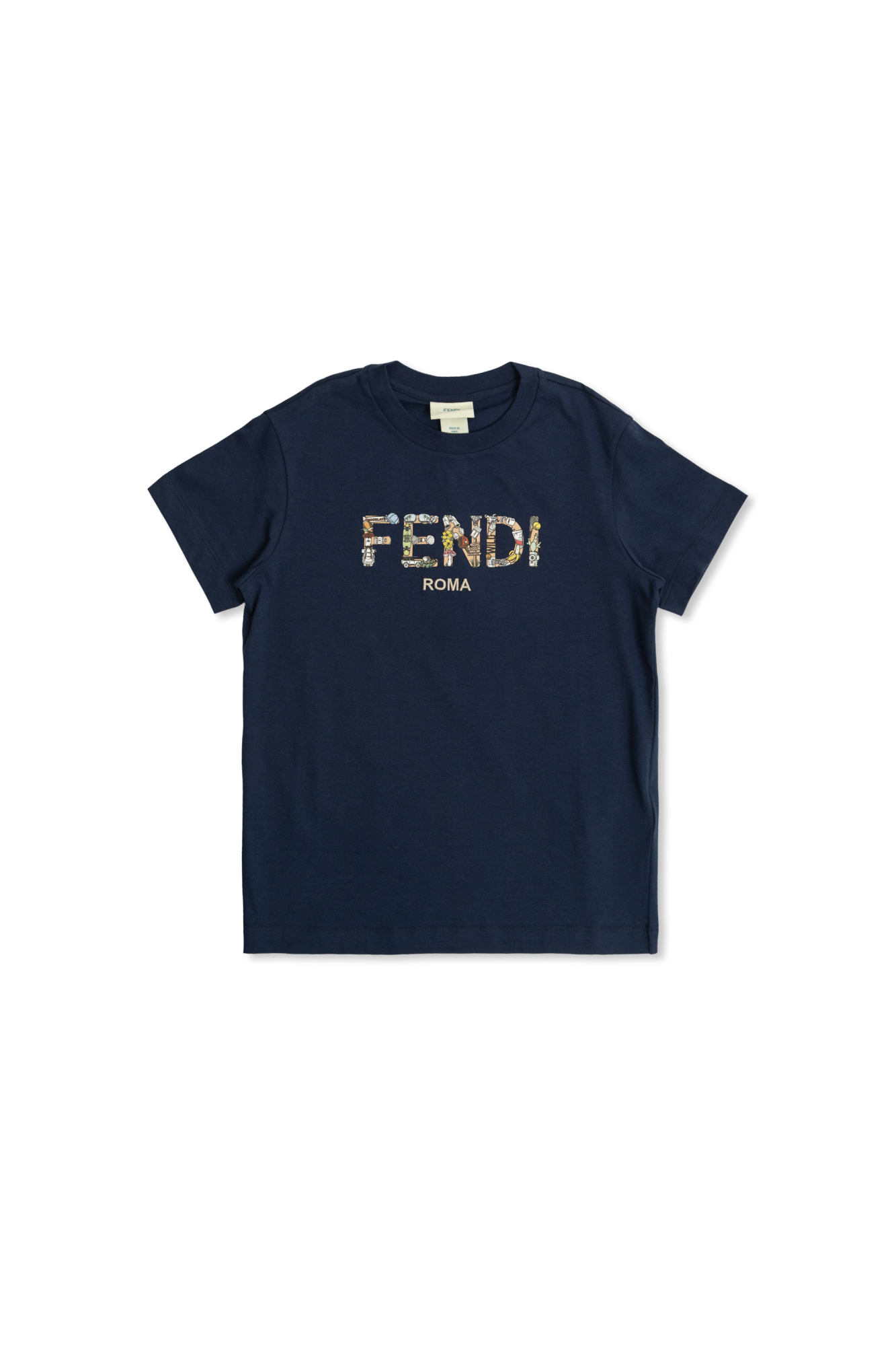 fendi kids tシャツ Navy blue T-shirt with a colorful printed logo Fendi Kids
